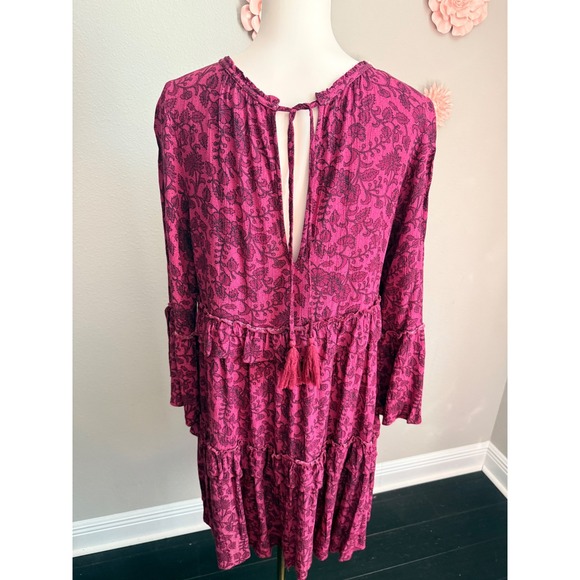 American Eagle Outfitters Floral Print Tiered Ruffle Dress Keyhole Tassel Tie L - Picture 5 of 7